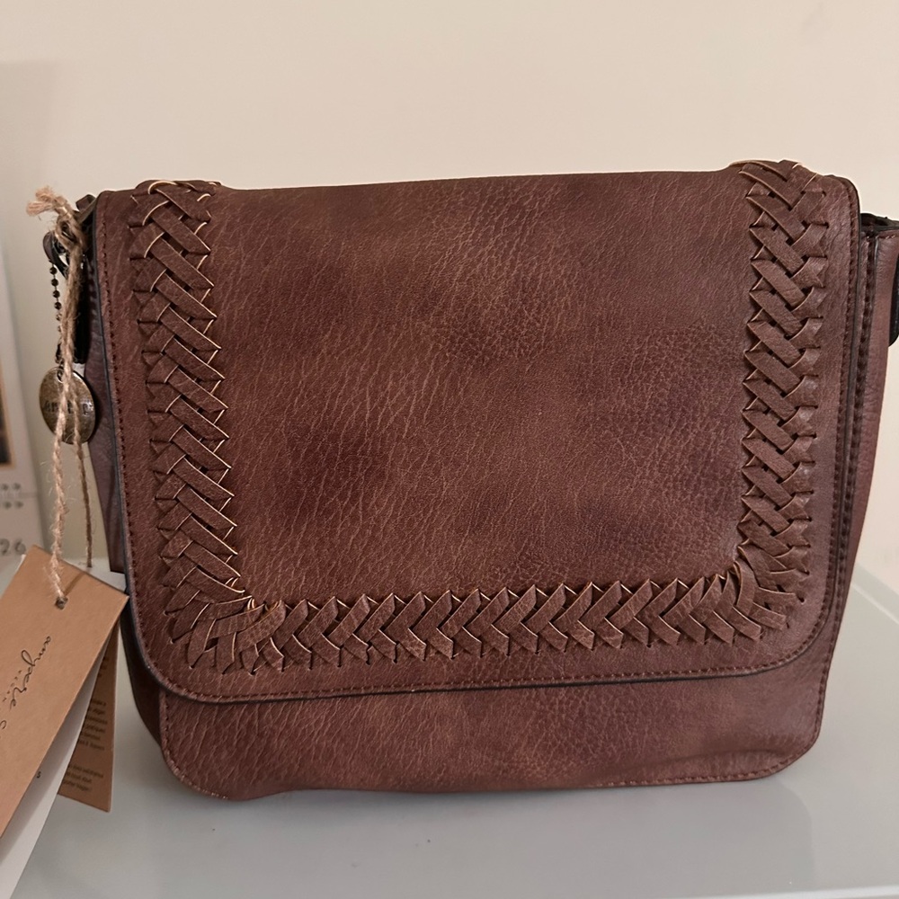 Ampere Creations Woven Trim Brown Crossbody Bag - Classic Everyday Style - Picture 5 of 8
